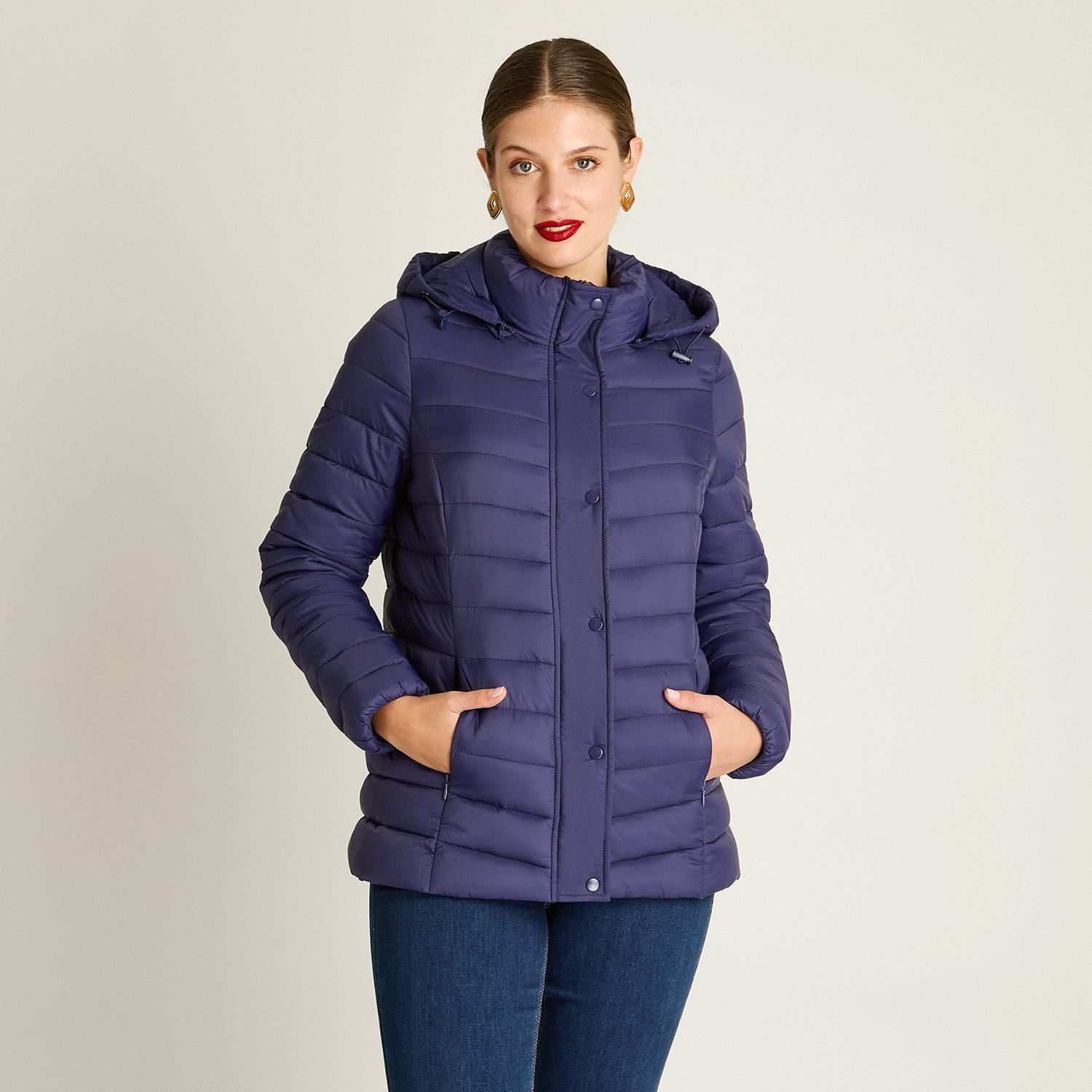 Parka Azul Manga Larga Elasticidad Nula Sin Forro Calce Normal Tela Plano
